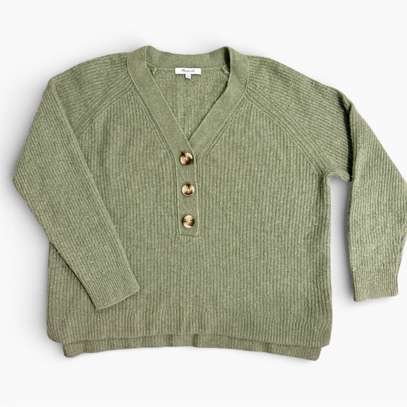 Madewell Sweaters - Madewell Lyle Merino Wool Blend Ribbed Henley Sweater Sage Green Medium